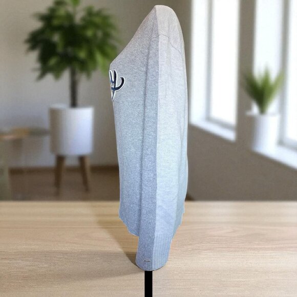 TOMMY HILFIGER ( L ) Two Tone Gray 3D Velvet "TOMMY" Pullover Cotton/Wool Blend - Picture 3 of 9